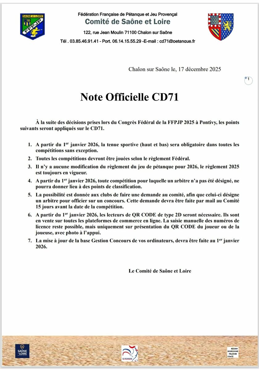 INFOS CD71 SAISON 2026